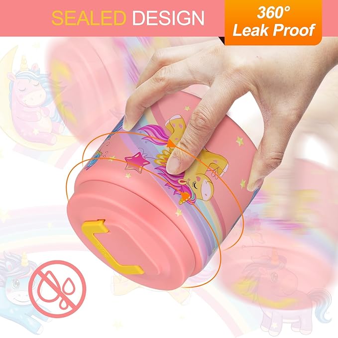JXXM 13.5 Oz Thermo Food Jar for Hot & Cold Food for Kids, Insulated Lunch Containers Hot Food Jar,Leak-Proof Vacuum Stainless Steel Wide Mouth Lunch Soup Thermo for School (Rainbow Unicorn)