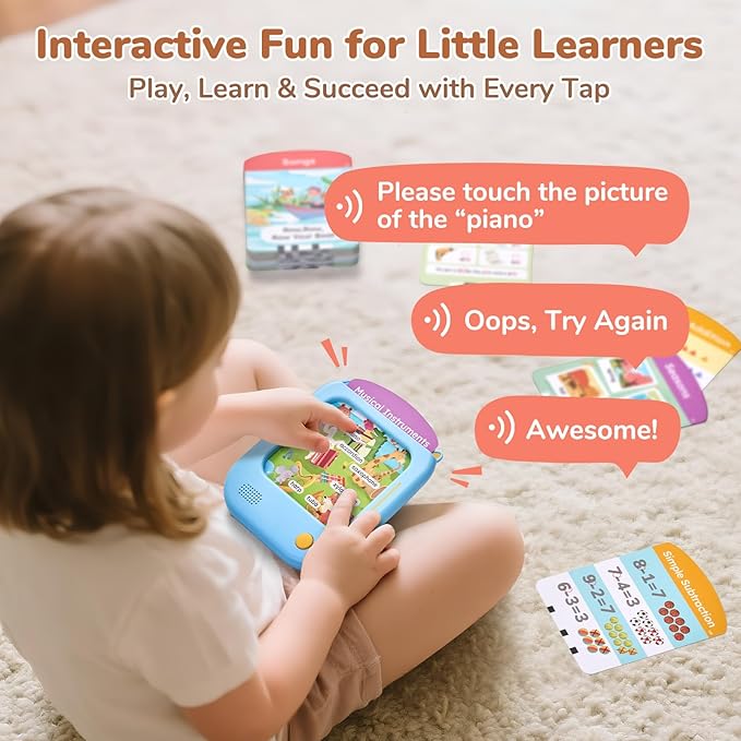 JoyCat Kids Learning Tablet, Phonics Talking Flash Cards, Learn to Read with 156 Pages, 40+ Themes, 600+ Words, 100+ Interactive Games, Screen-Free Toddler Learning Toys Gifts for 2-6 Year Old