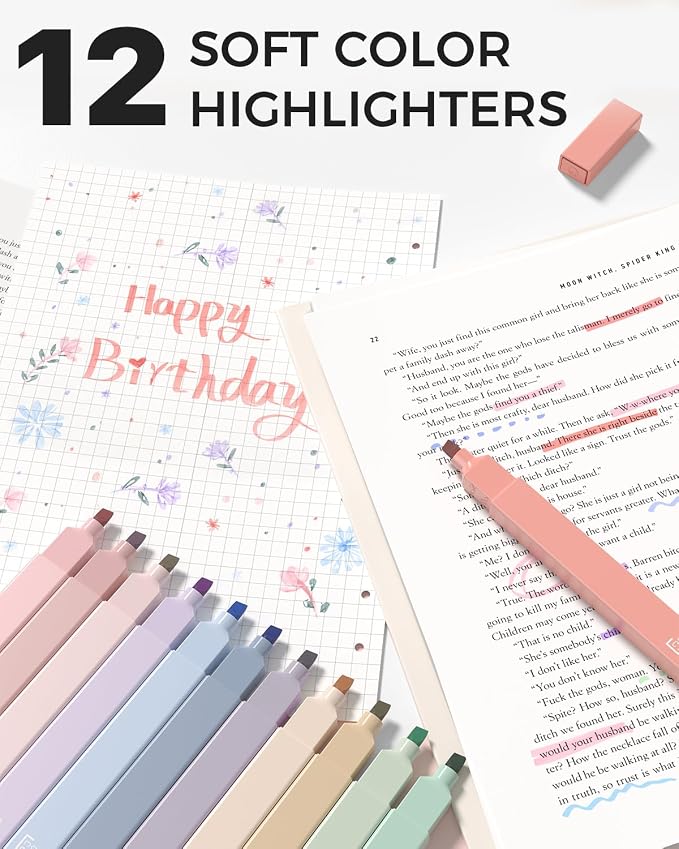 Four Candies 56 PCS Aesthetic School Supplies with Pencil Case (Grey) | 6 Multicolor Pens, 12 Pastel Highlighters, 5 Black Gel Pens, 9 Mechanical Pencils, Student Stationery Set College Essentials