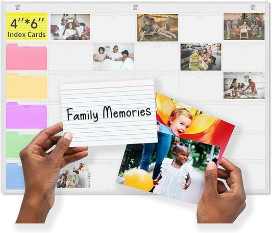 AKAYOK 4" x 6" Index Card Holder Sleeve - 36 Pockets Photo Collage Frame for Wall - Classroom Pocket Chart for Index Card, Homework, Pictures, Drawing, Student Profile Display