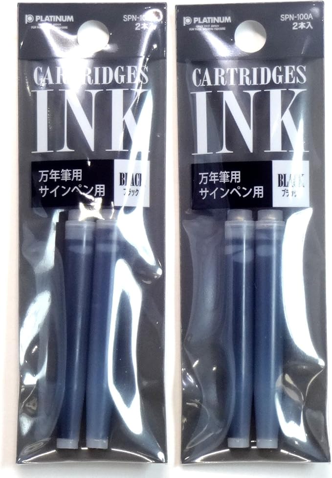 Platinum Fountain Pen, New Preppy, Fine Nib, Black(PSQ-300#1) + Ink Cartridges SPN-100A#1 (Black) Set (Japan Import) [Komainu-Dou Original Package]