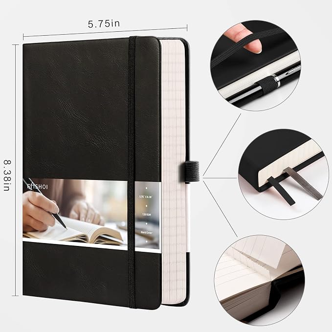 EMSHOI Lined Journal Notebook, 256 Numbered Pages, A5 Size (5.7'' x 8.3'')