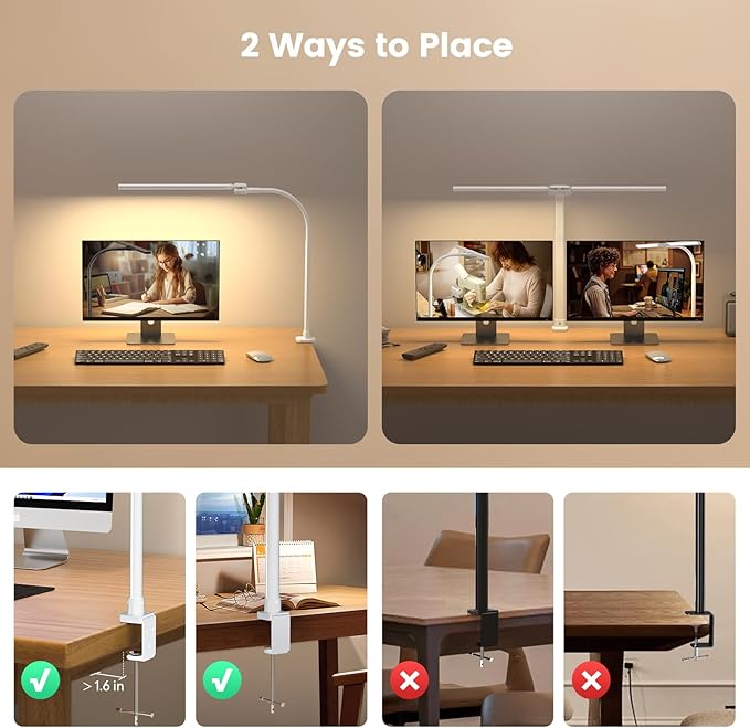 SIBRILLE Upgraded LED Desk Lamp for Home Office with RGB, Rotatable Computer Desk Light with Remote, Tall Table Lamp with Clamp for Working, Dimmable Dual Head Task Lighting for Monitor PC, 22W
