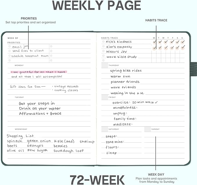 And Per Se Undated Planner, Weekly & Monthly Planner with Goal & Habit Tracker, A5 Leather Hardcover Productivity Journal for Academic Year (Forest Green)