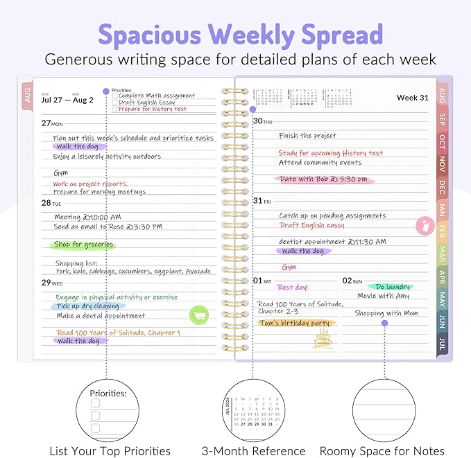 Aug 2026 - Dec 2027 Planner, Forvencer 17 Month Academic Planner 2026-2027, 6.3" x 8.4", Calendar Planner Weekly and Monthly, Daily Agenda Book, School Supplies for Student Teacher, A5, Navy Blue