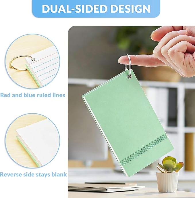 NEEWAY Ruled Index Cards with Ring 3x5 Inches, 200 Count Note Cards Lined, Flash Cards with Rings for Studying, Home and Office (Light Green)