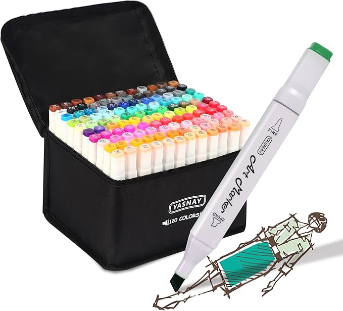 YASNAY Alcohol Markers, 120 Colors Dual Tip Art Marker, Drawing Markers, Coloring Marker for Sketching Adult Coloring