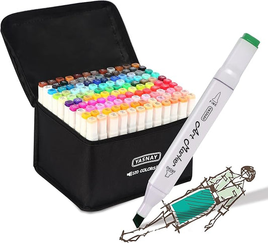 YASNAY Alcohol Markers, 120 Colors Dual Tip Art Marker, Drawing Markers, Coloring Marker for Sketching Adult Coloring
