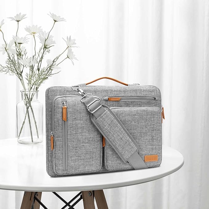 MOSISO 360 Protective Laptop Shoulder Bag,15 inch Computer Bag Compatible with MacBook Air 15 inch M5 M4 M3 M2/Pro 15, Dell XPS Plus,Side Open Messenger Bag with 4 Zipper Pockets&Handle, Gray