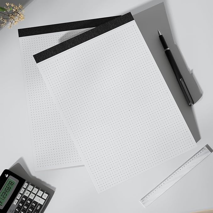 AILZFEI Dot Grid Desk Notepad 2 Pack 8.5 x 11 Dot Paper Pad, 30 Sheets per Pad, White, 5x5 (5 Dots per inch), Easy-Tear Perforations, 8.5"x11" Dot Grid Paper Note Pad