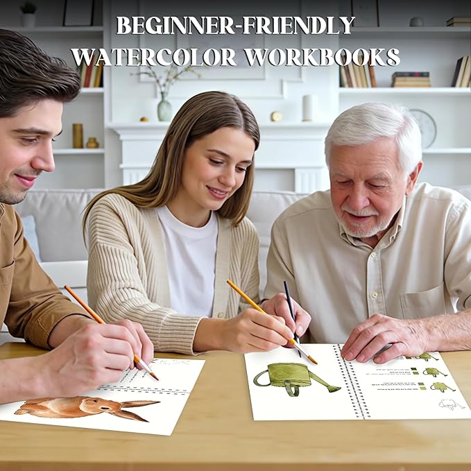 5Pcs Watercolor Workbook, Beginner Friendly Watercolor Workbook with Step by Step for Adults with 36 Colors Paint, Watercolor Paper, Watercolor Painting Kit, Beginner-Friendly Water Coloring Book