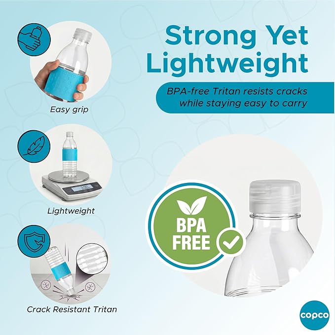Copco Hydra 16.9 oz Water Bottle – Leak Proof, Tritan Durable, BPA Free, Dishwasher Safe, Twist Open Body for Ice & Easy Cleaning, Silicone Non-Slip Grip, Portable for Gym & Office (Light Blue)