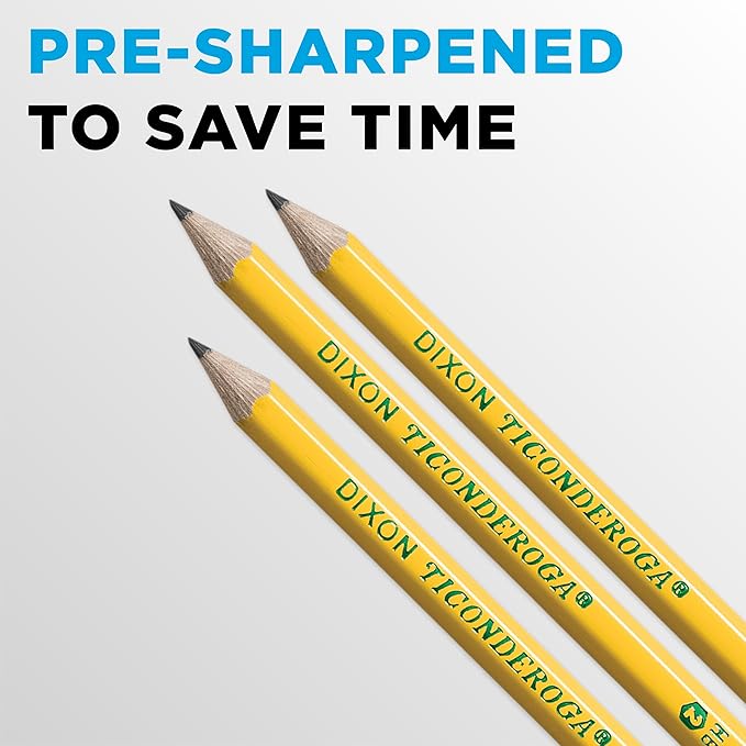 Ticonderoga Wood-Cased Pencils, Pre-Sharpened, #2 HB Soft, Yellow, 30 Count