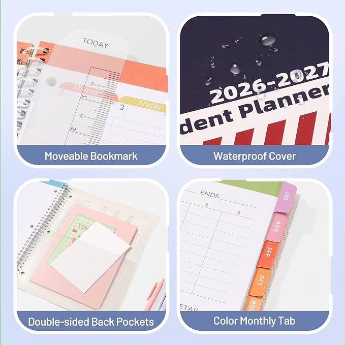 Student Planner 2026-2027, SUNEE Middle or High School Datebooks Student Planner for Academic Year Jul. 2026 - Jun. 2027, 6.5" x 8.3" Lesson Plan Book with Bookmark, Planning Stickers, Academic Color