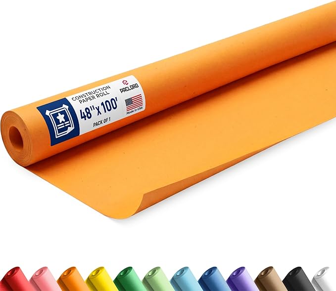 Orange Construction Paper Roll 48" x 100 ft – Made in USA – 48" Bulletin Board Paper for Classroom & School, Teachers & Kids