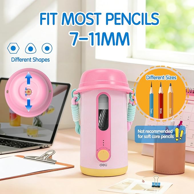 Electric Pencil Sharpener, Low Noise Fully Automatic Pencil Sharpener for Classroom,6.9-10.8mm Colored/Jumbo Pencils, Auto in & Out,Rechargeable Hands-Free Sharpener for Home/Office, Pink