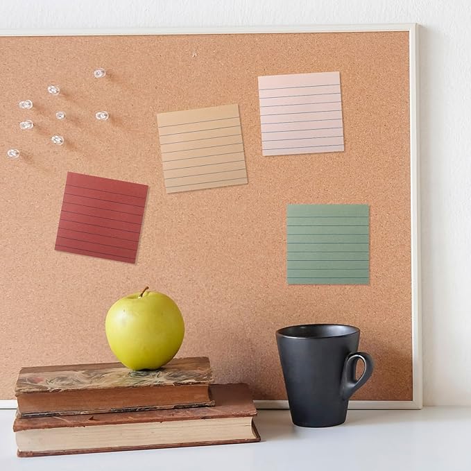 AmazingSpark 12 Pack Vintage Lined Sticky Notes 3x3 inch Post Ruled Stickies Super Self Stick Power Memo Pads Multi Colors Notes Pads Vintage Aesthetic School Office Supplies Accessories