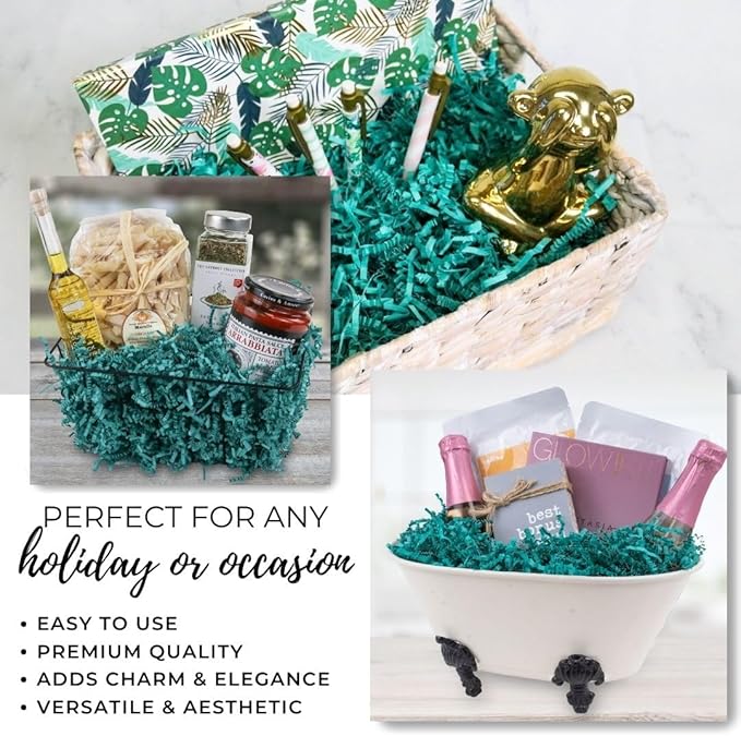 MagicWater Supply Crinkle Cut Paper Shred Filler-1LB Teal-Decorative & Protective Packaging for Bridesmaid Gifts & Bridesmaid Proposal Gifts Holiday Stuffers Birthdays Wedding & Anniversaries