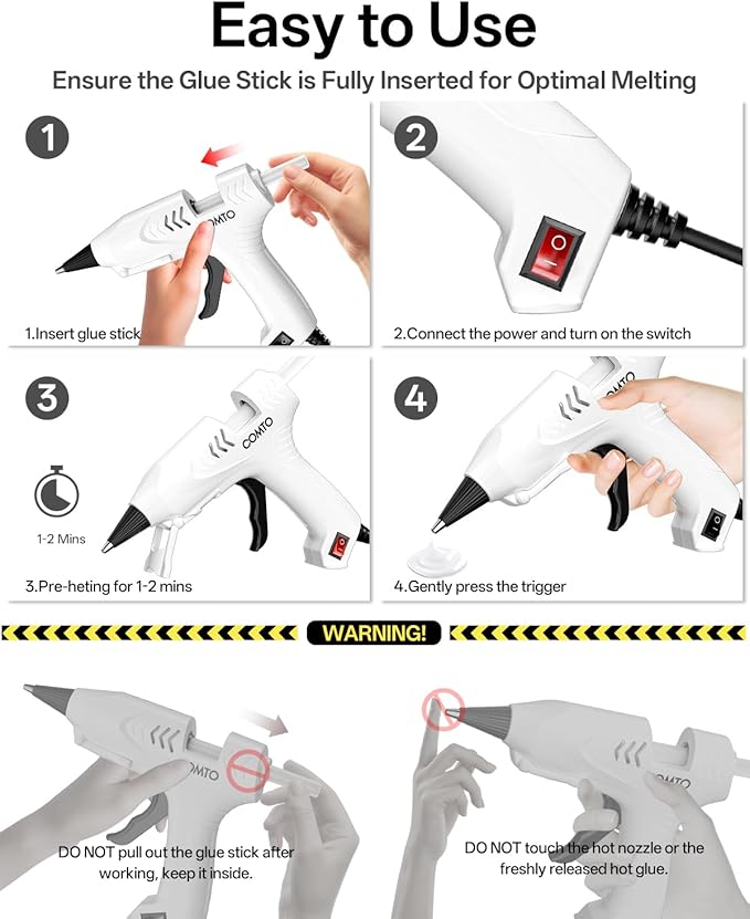 Hot Glue Gun with 100 Sticks(140mm x 7mm), 20W Fast Preheating Mini Hot Glue Gun and Sticks Set for School Crafts DIY Arts and Quick Home Repairs, A02 - White