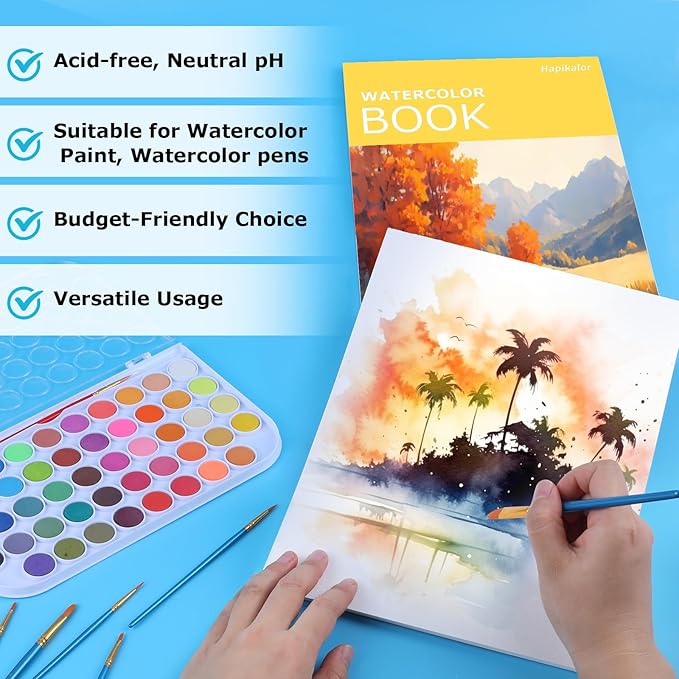 Watercolor Paper Pad 9x12, 140lb/300gsm Cold Press Drawing Paper, 20 Sheets Acid-Free Artist Sketchbook for Wet Media, Gouache & Acrylic, Double Sided Painting Paper (Yellow Cover)