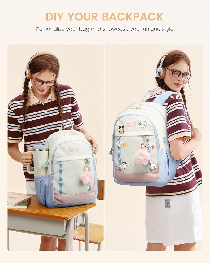 LOVEVOOK School Backpack for Teen Girl, Cute Student Bookbag Fits 15.6 Inch Laptop, Back to School Backpack Purse for Teenagers, Casual Daypack Kid Back Pack Travel Bag, Gift