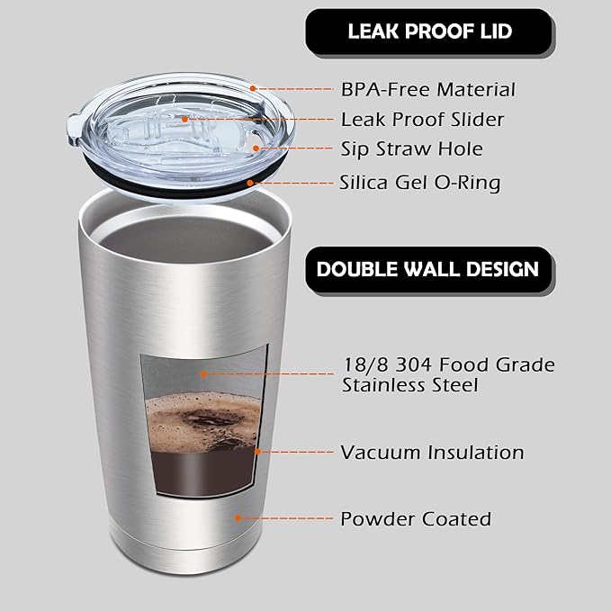 AIANJI 20oz Tumbler Bulk Stainless Steel Tumblers with Lid Vacuum Insulated Double Wall Travel Coffee Mug Powder Coated Tumbler Cup for Hot and Cold Drinks(Stainless Steel, 12 pack)