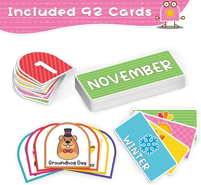 Mewise Monthly Calendar Pocket Chart with 92 Activity Cards for Kids,Simplified Calendar Pocket Chart for Kids Easy Learning,Classroom/Teacher Must Have Supplies/School Decor (Blue English)