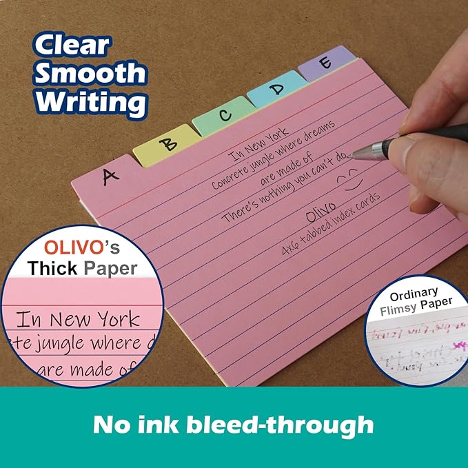 100 Pack Tabbed Index Cards 4x6 Lined Index Card Dividers with Tabs 4" x 6", Colored, 220 GSM Thick Paper
