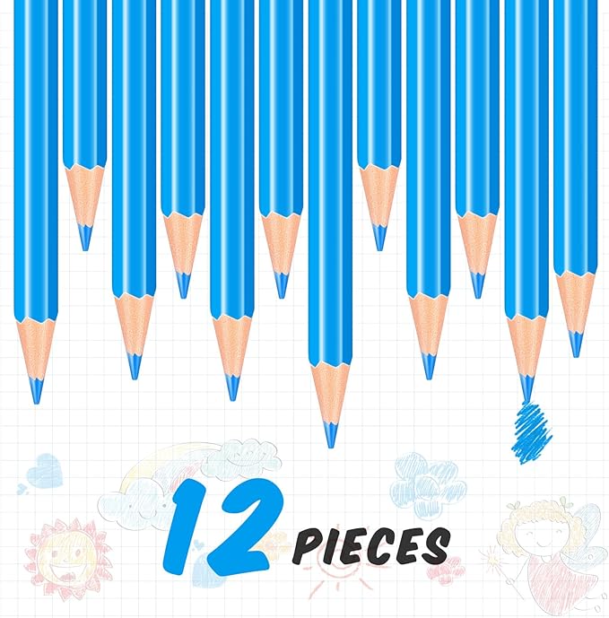 Chinco 12 Pieces Blue Pencils with Eraser for Kids HB Erasable Pencils Pre-sharpened Wooden Pencil Correcting for Students School Writing Drawing Checking