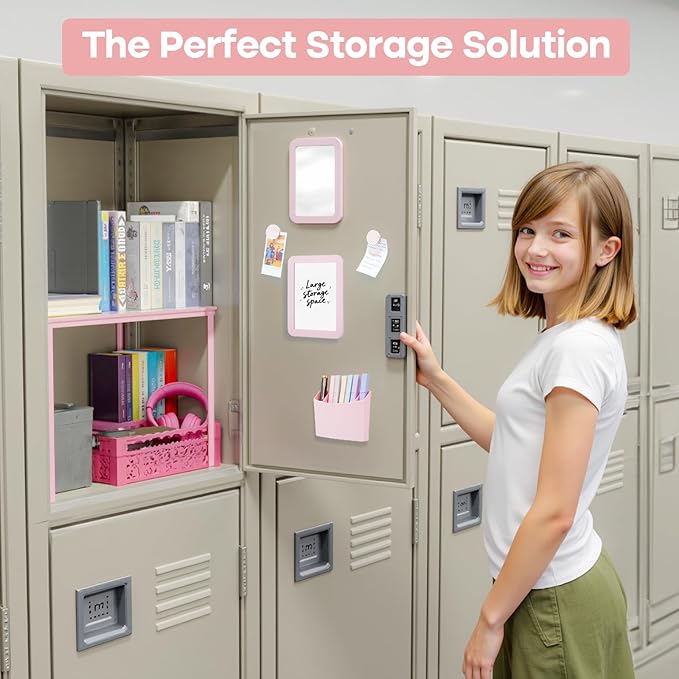 Locker Organizer Accessories Kit for Girls, 8 Pcs Pink Locker Decorations for Middle School, Back to School Preppy Essentials Set