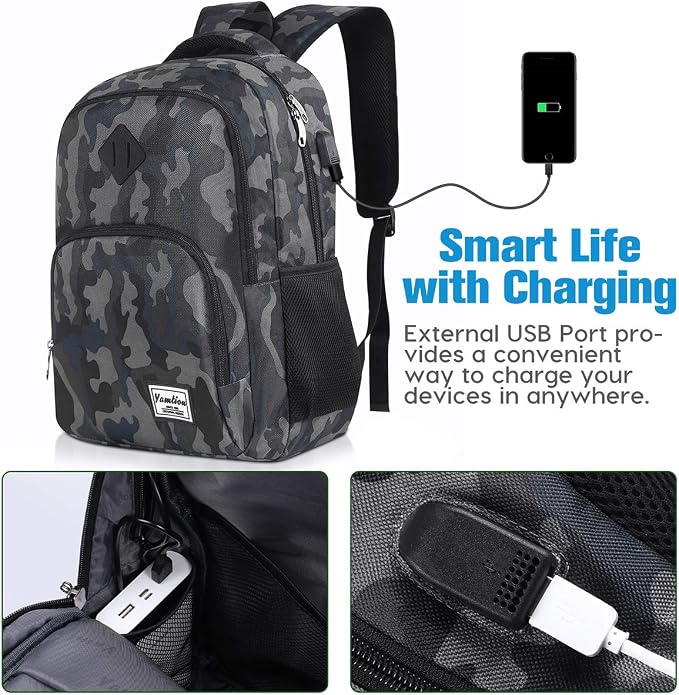 YAMTION 17.3 Inch Laptop Backpack For Men Women Teenager Boy School Bag Computer Business Leisure College Work University Travel Grey