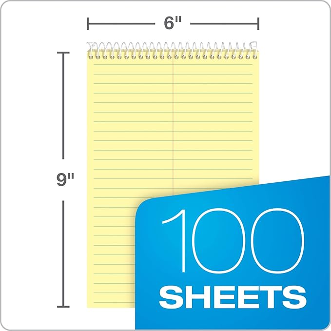 Tops Docket Steno Book, 6" x 9", Gregg Rule, Canary Paper, 100 Sheets (63851)