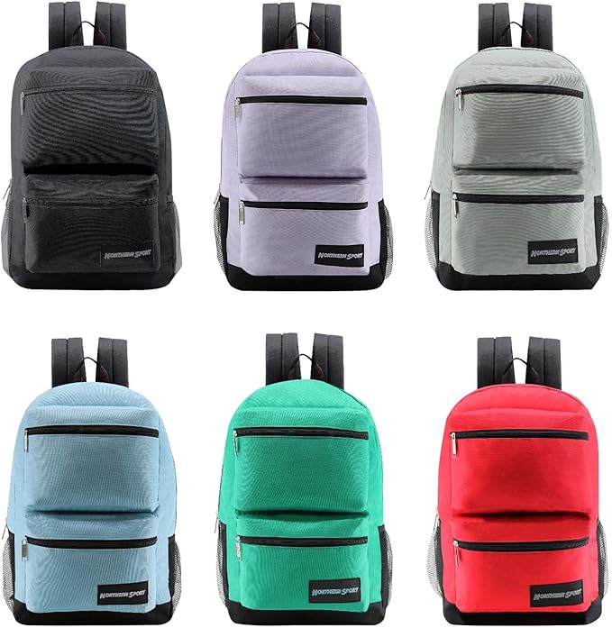 Moda West 12-Pack 19” Sport Backpacks with 50 Piece School Supplies Kits - Pens, Pencils, Crayons – Bulk Bundle for Elementary, Middle, and High School Students, 6 Assorted Styles