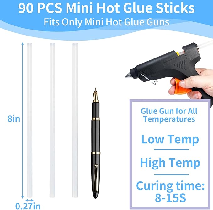 90 PCS Mini Hot Glue Sticks Bulk, Clear Glue Gun Sticks for Metal, Wood, Glass DIY Art Craft & School Projects Craft, Bond (4" X 0.27")