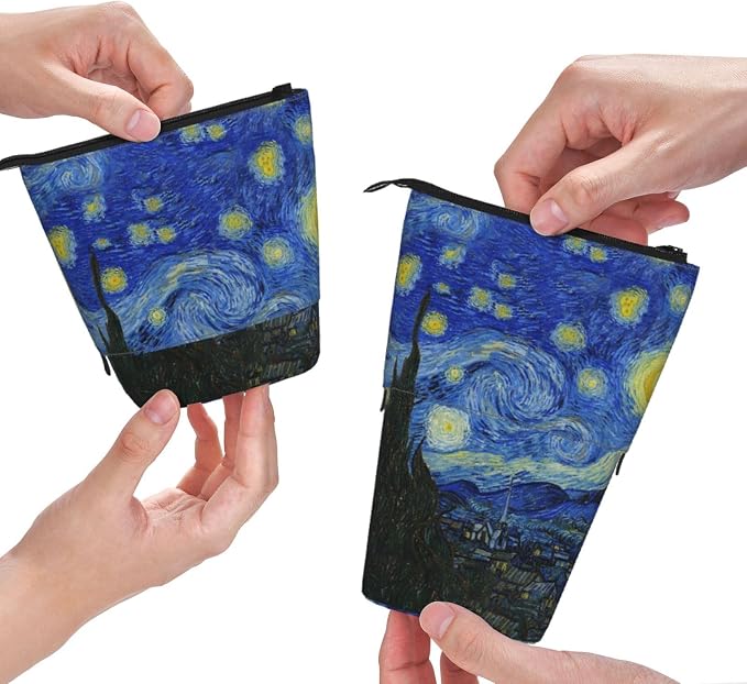 Starry Night Kids Standing Pencil Case Girls Boys Telescopic Stationary Pouch with Zipper Large Capacity Stand up Pen Bag Portable Makeup Holder for Children School Students Office Supplies