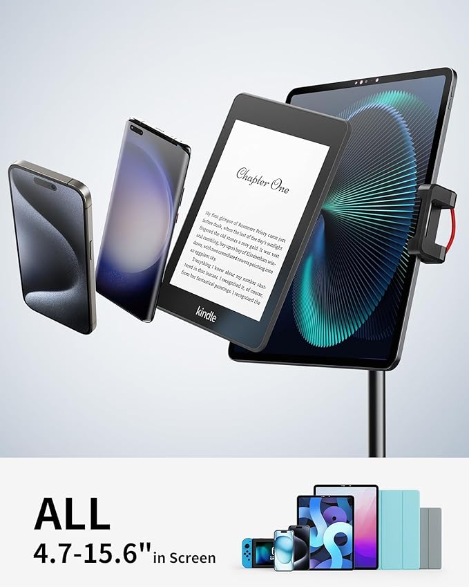 SAIJI iPad Stand for Desk - Tablet Holder Extra-Height 360° Rotating Adjustable Aluminum Alloy Cradle for 4.7"-15.6" iPhone Samsung Kindle Portable Monitor (Black)