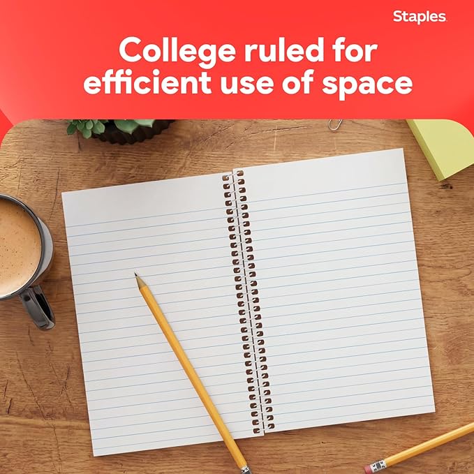 STAPLES 1‑Subject Spiral Notebook, College Ruled, 80 Sheets, Assorted Colors, 3‑Pack