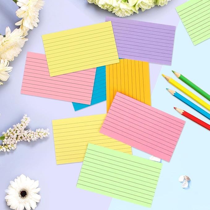 Tecmisse 1800 PCS Ruled Index Cards, 3x5 Inches Colorful Index Cards, Heavy Colored Note Cards, Study Cards for School, Learning, Memo Scratch Pad, 6 Colors Notecards (1800)