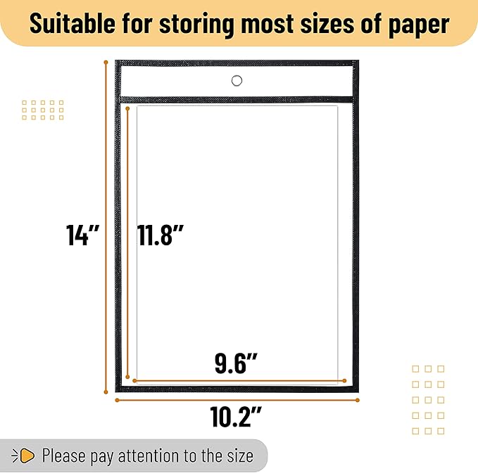 Mr. Pen- Reusable Dry Erase Pocket Sleeves, 10.2" x 14", 6 Pack, Black, Clear Plastic Paper Sleeves, Ticket Holders, Clear Plastic Sheet Protectors, Teacher, School, Classroom Supplies