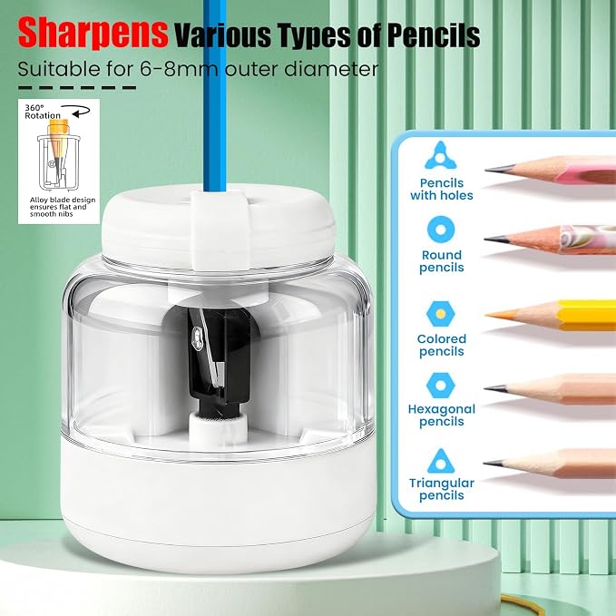 Electric Pencil Sharpener, Rechargeable Automatic Pencil Sharpeners for Kids Rechargeable Portable Small Pen Sharpener for Kids Gift,Can Replacement Blades,for in for 6-8mm Pencils for Home/School