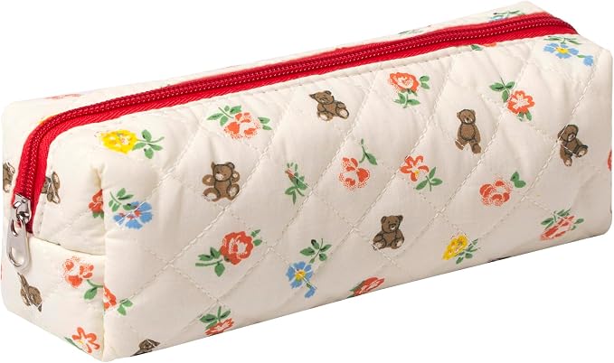 Pencil Case Office College School Storage Bag Pouch Holder Box Organizer Makeup Pouch Cosmetic Bag Aesthetic Cute Pen Case for Girls Boys Kids (Bunny bear)