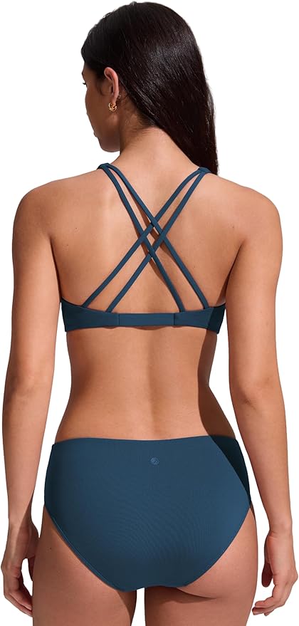 CRZ YOGA Twist Front Bikini Tops for Women - Padded V Neck Criss Cross Back Triangle Sexy Swim Bathing Suit