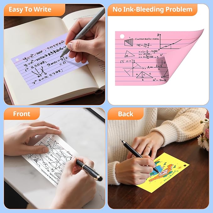 Index Cards 3x5 Inches, 600 PCS, Colored Flash Cards With Ring, Punched Lined Study Card Ruled Flashcards Notecards, Ruled Front And Blank Back, Note Card for School, College And Home