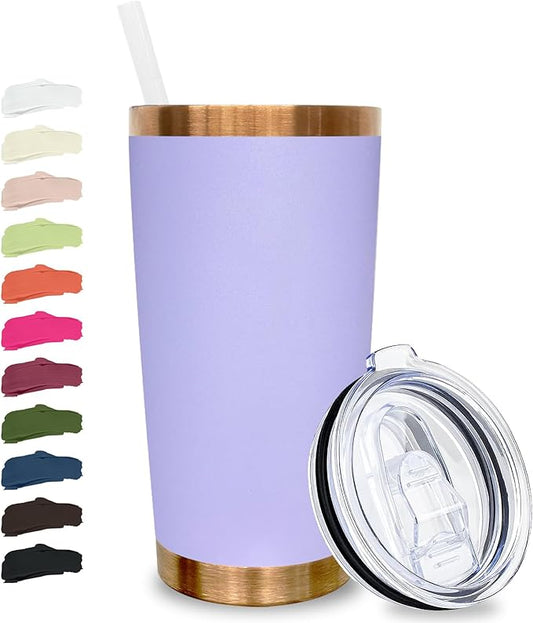 20 oz Tumbler Bulk Stainless Steel Tumblers with Lids and Straws, Double Wall Vacuum Insulated Travel Coffee Mug for Laser Engrave, Powder Coated Cups for Hot and Cold Drinks (Lilac,1 pack)