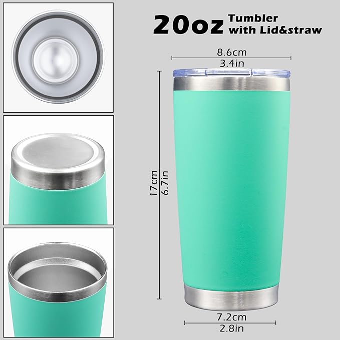 AIANJI 20oz Tumbler Bulk Stainless Steel Tumblers with Lid Vacuum Insulated Double Wall Travel Coffee Mug Powder Coated Tumbler Cup for Hot and Cold Drinks(Light Blue, 12 pack)