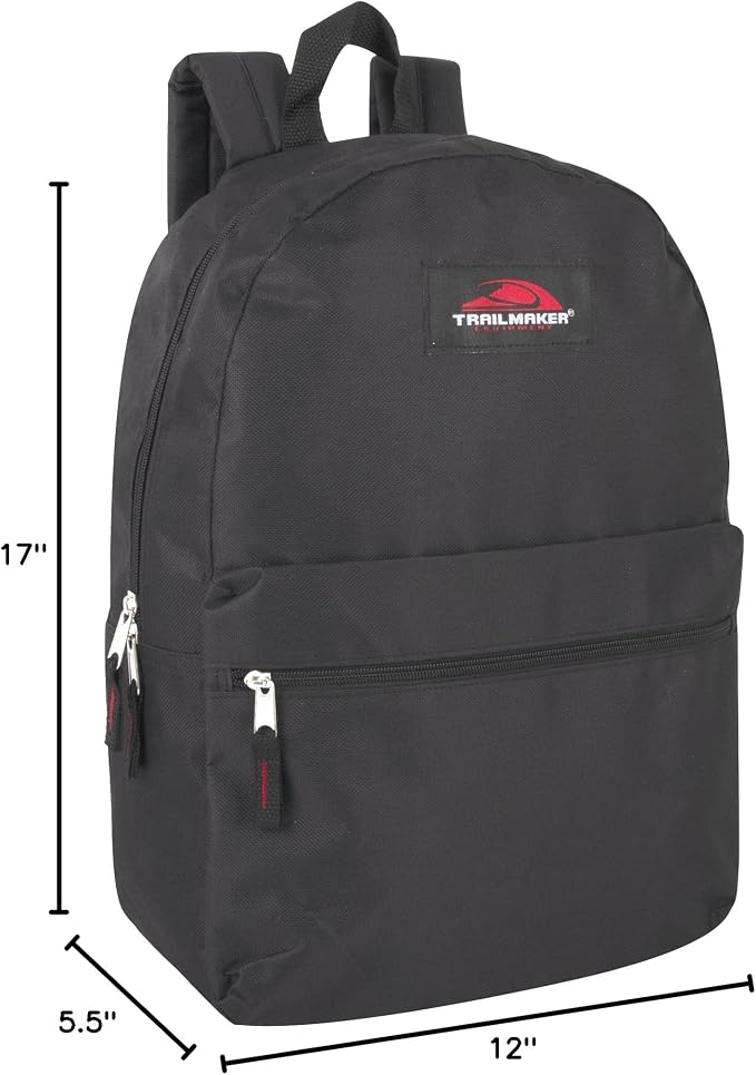 Trail maker 24 Pack- Classic 17 Inch Backpacks in Bulk Wholesale Back Packs for Boys and Girls (Assorted 6 Colors Pack)