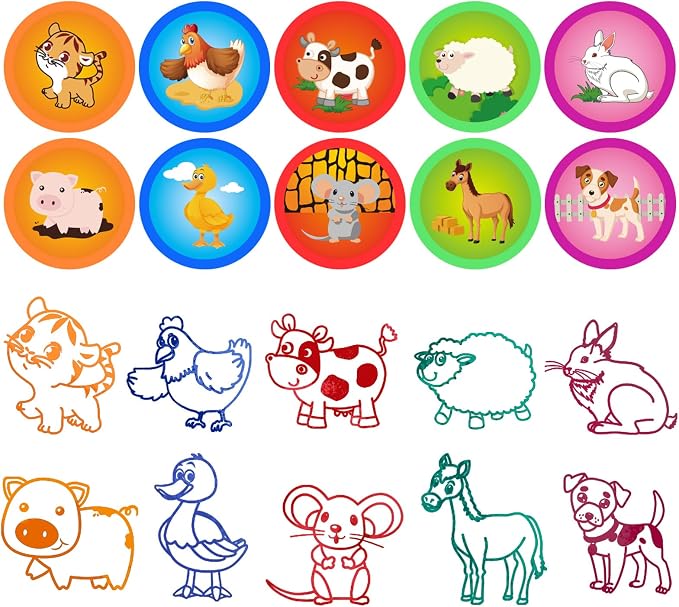 Cinrobiye 24 Pcs Assorted Stampers Set for Kids, Fun Ink Stampers Toys for Boys Girls, Party Favors, Classroom Rewards, Carnival Prizes, Goodie Bag Fillers (Farm Animal)