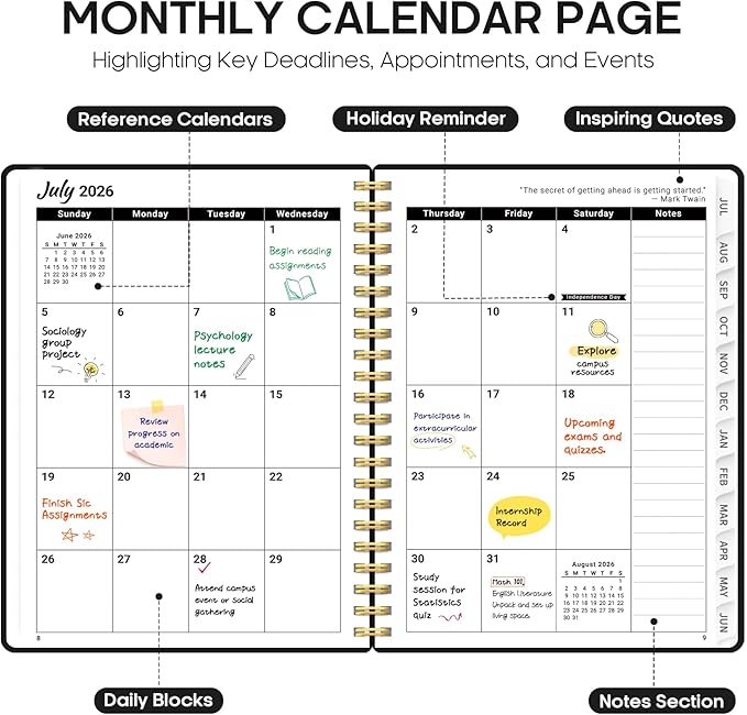 Planner 2026-2027, 8.5" x 11" Weekly and Monthly Academic Year Planner Calendar, July 2026 - June 2027, Hardcover Large School Planning Agenda With Tabs, Perfect for School & Office Supplies, A4, Black