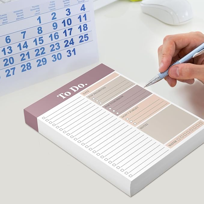 Spakon 300 Sheets Daily to Do List Notepad Notebook Library Card to Do Planner Checklist Memo Writing Pad Schedule Reminder Office Homework Planner for Task, 6" x 8(Elegant,White,Red)