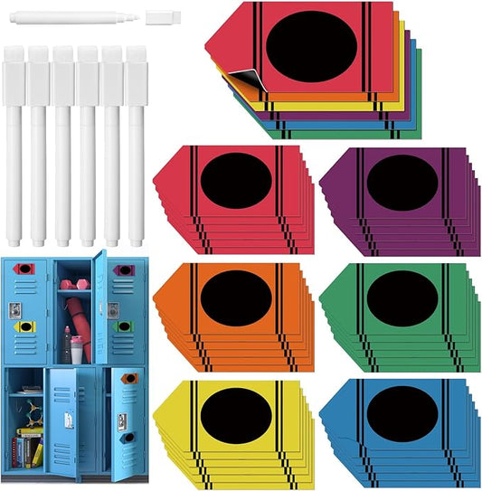 Crtiin 42 Pcs Crayon Desk Name Tags Rainbow Crayon Magnet Name Tags with Pens Back to School Plate Dry Erase Magnetic Student Locker for Bulletin Board Teacher Supplies (5.2 Inch*2.5 Inch)